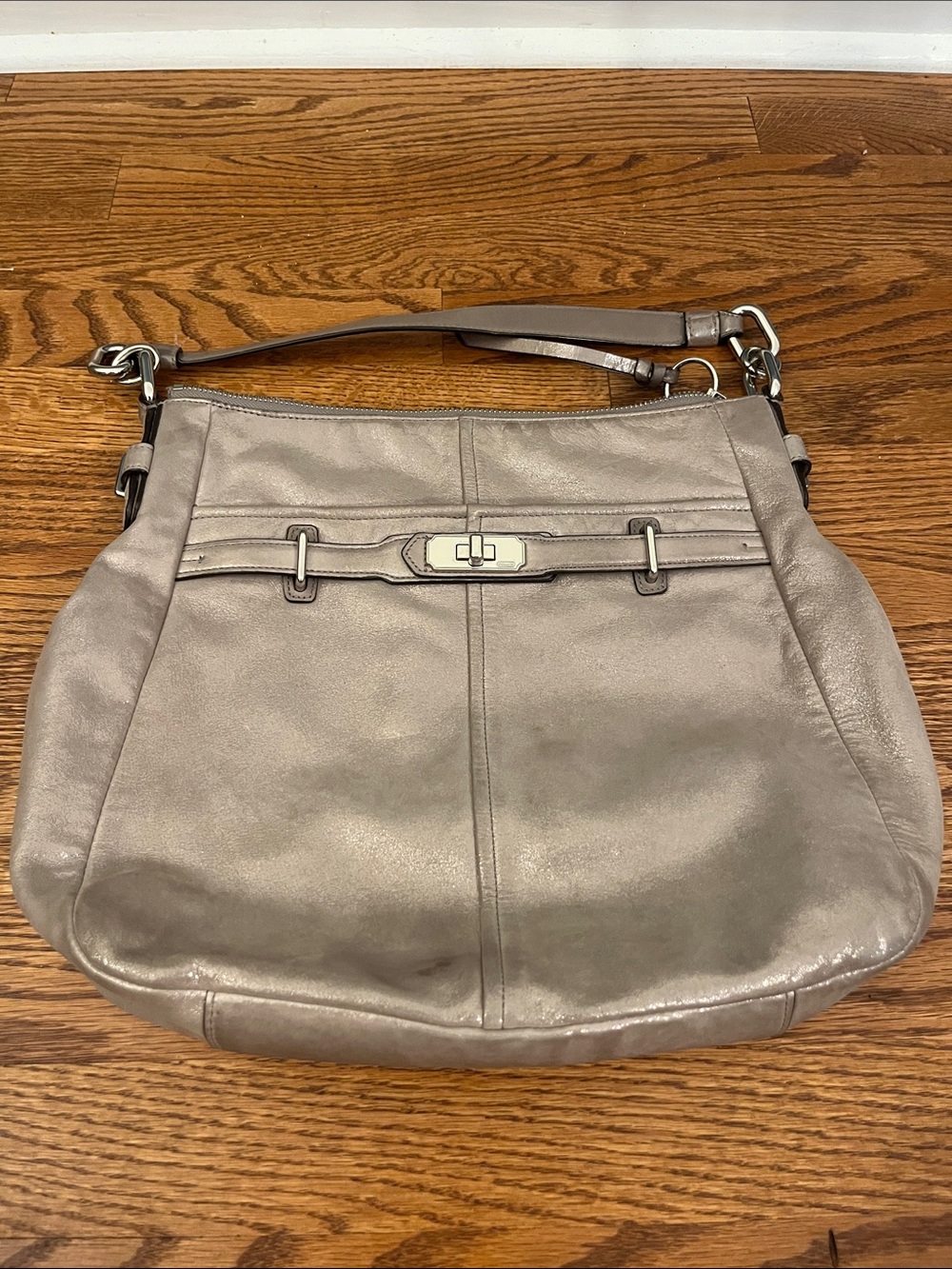 Coach Chelsea Ashlyn Pewter Metallic Pebbled Leather Hobo Shoulder Bag No18696